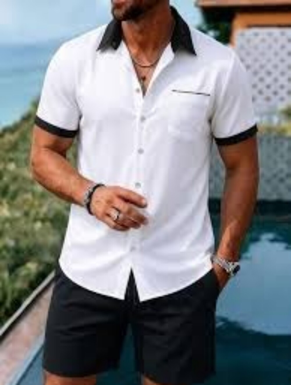 Men White Collar Shirt